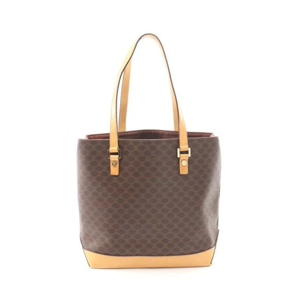 Celine Macadam Tote Bag Canvas Leather Brown